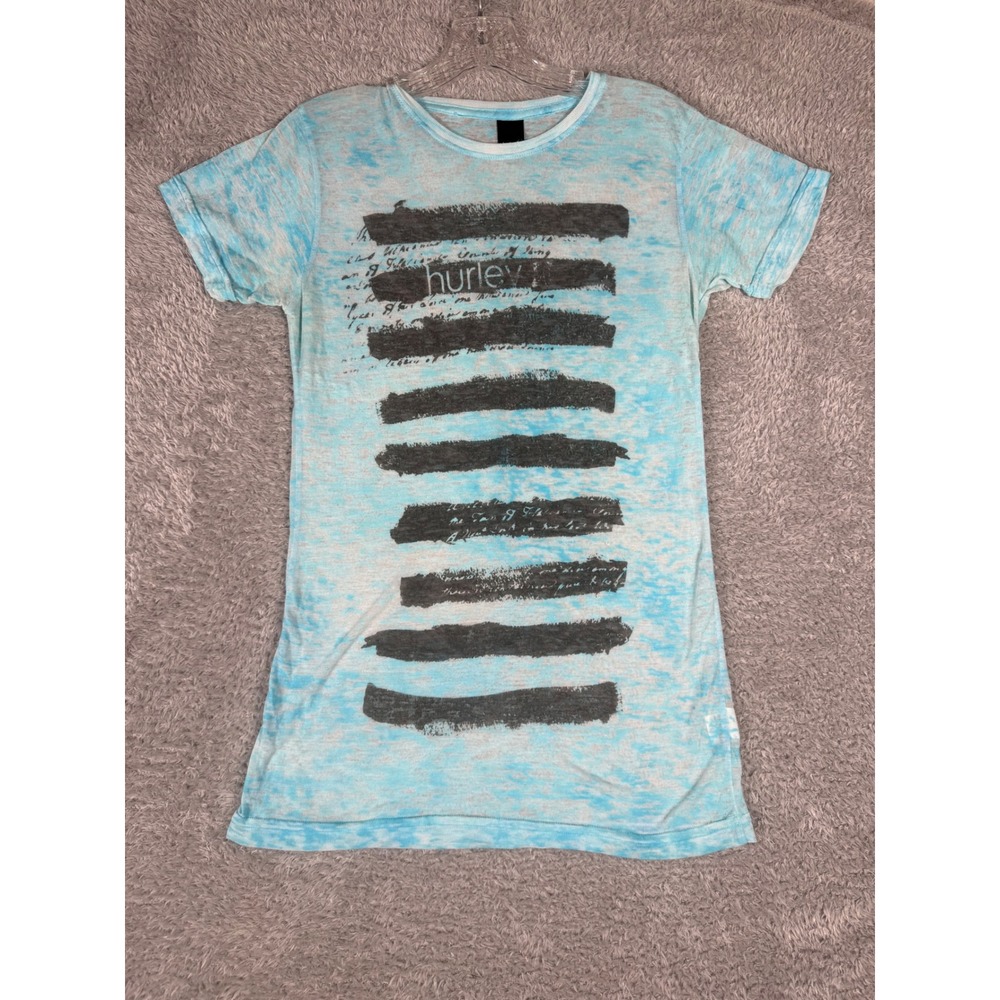 Hurley Graphic Tee Women Large Blue Excellent Burnout Surf Skate Shirt USA